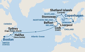 15-Day British Isles & Canadian Passage Itinerary Map