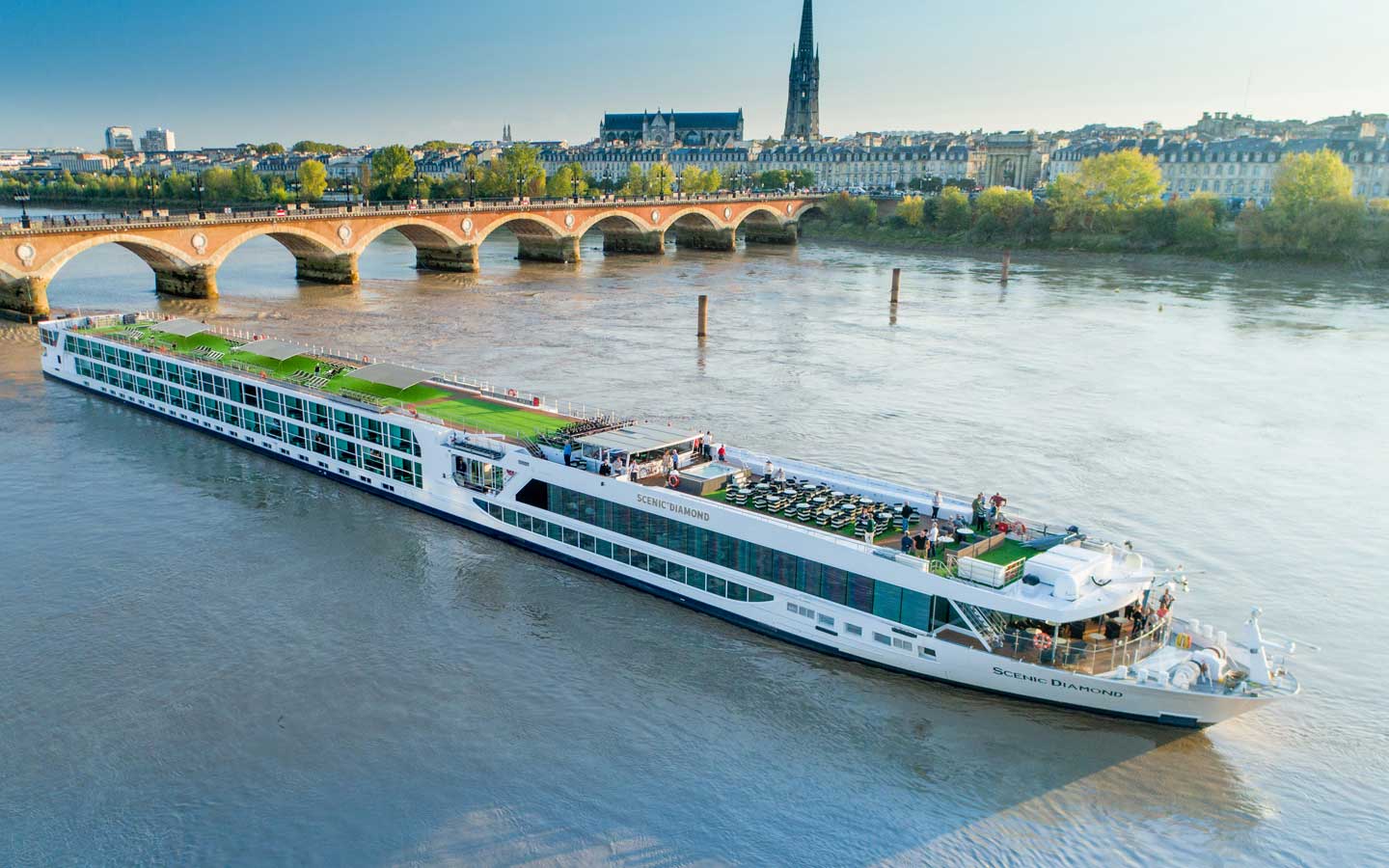 Exterior view of Scenic Diamond sailing in Europe